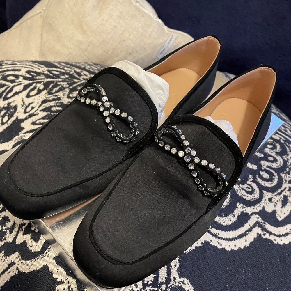 NIB J. Crew Marie bow loafers in satin - Black size 9